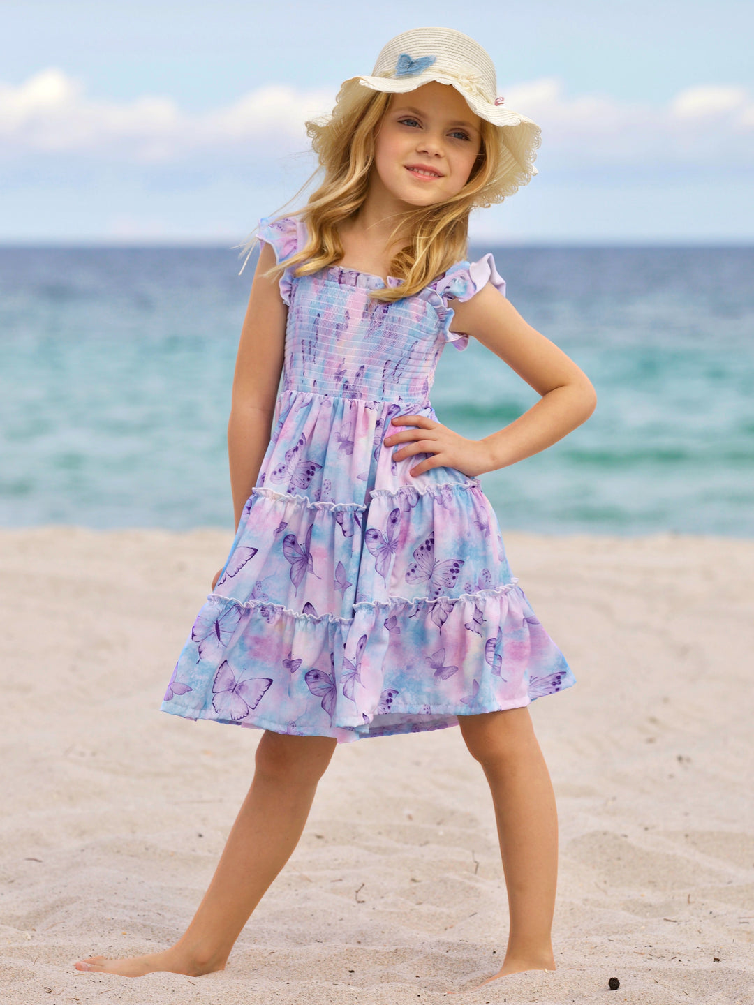 Spring Butterflies Smocked Tiered Dress