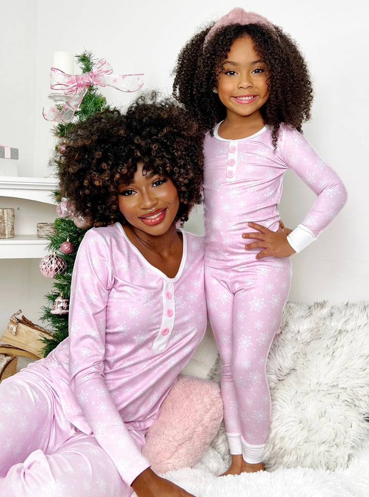 Mia Belle Girls Snowflake Winter Pajamas | Mommy and Me Pajamas