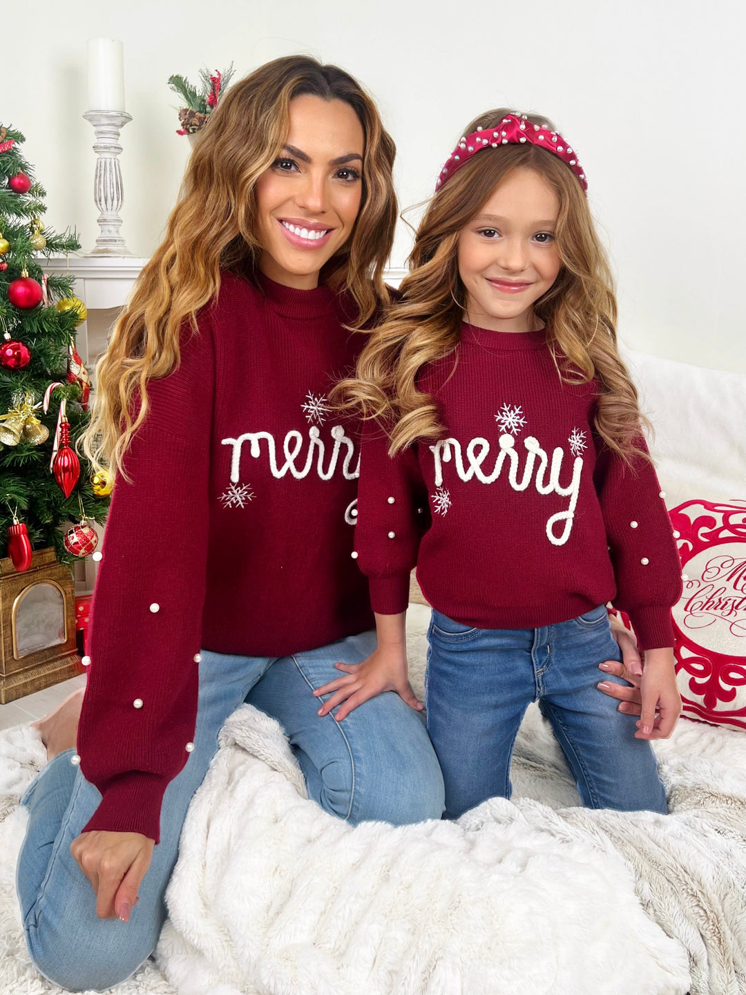 Mommy and Me Snowflake Merry Christmas Sweater Mia Belle Girls