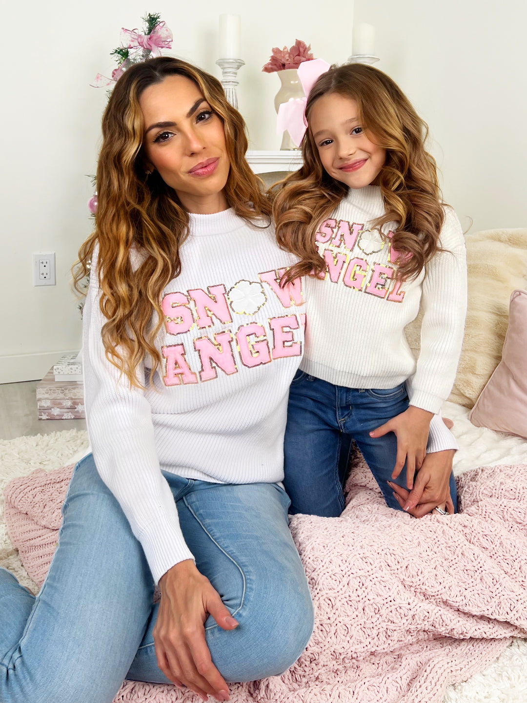 Mommy and Me Cozy Snow Angel Christmas Sweater Mia Belle Girls