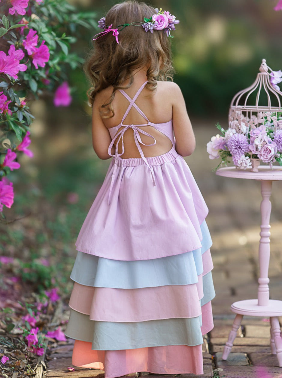 Toddler Spring Dresses | Girls Pastel Rainbow Tiered Hi-Lo Dress Mia Belle Girls Toddler Spring Dresses | Girls Pastel Rainbow Tiered Hi-Lo Dress Mia Belle Girls