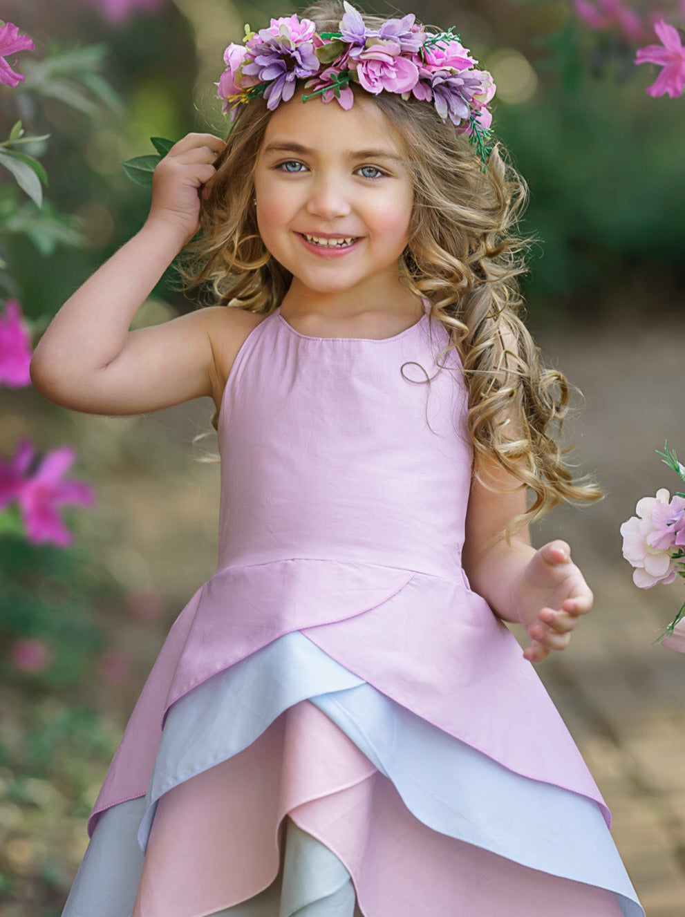 pastel colored spring dresses Pretty Petal Pastel Rainbow Tiered Dress Lilac / 2T/3T