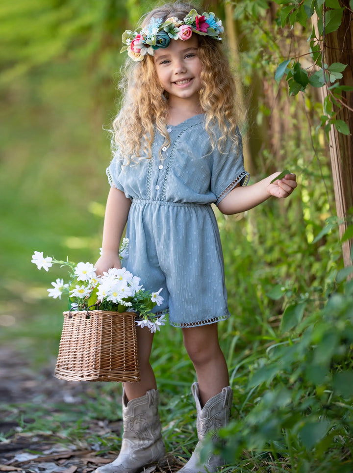 Kids Spring Clothes | Little Girls Short Sleeved Elastic Waist Romper