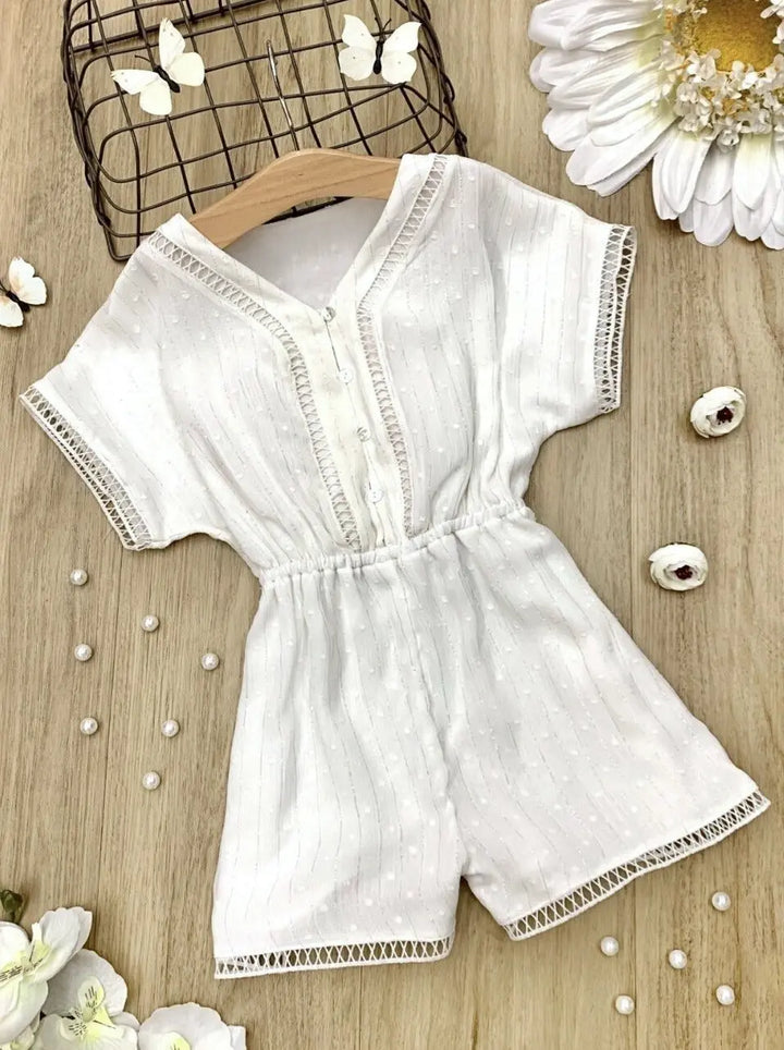 Kids Spring Clothes | Little Girls Short Sleeved Elastic Waist Romper