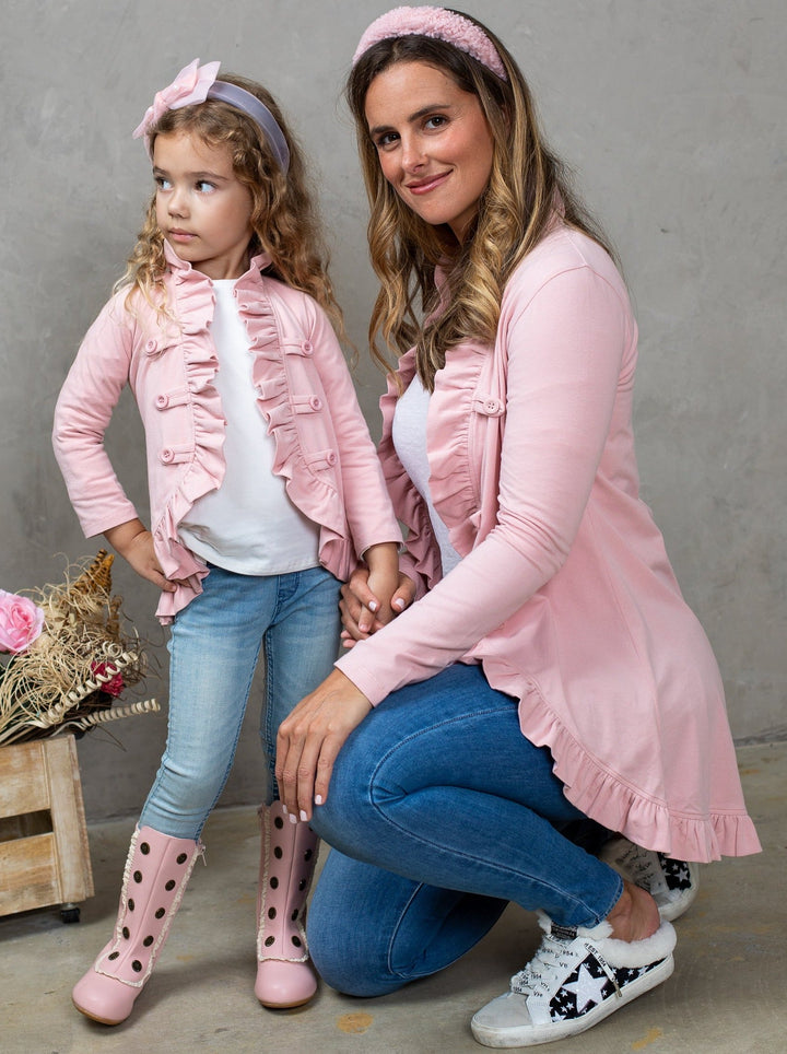 Mommy & Me Cardigans | Pink Ruffled Blazer Cardigan | Mia Belle Girls