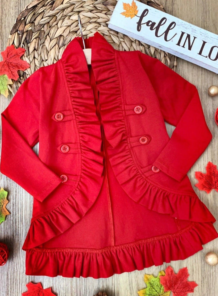 Mommy & Me Matching Red Ruffled Blazer Cardigan - Mia Belle Girls