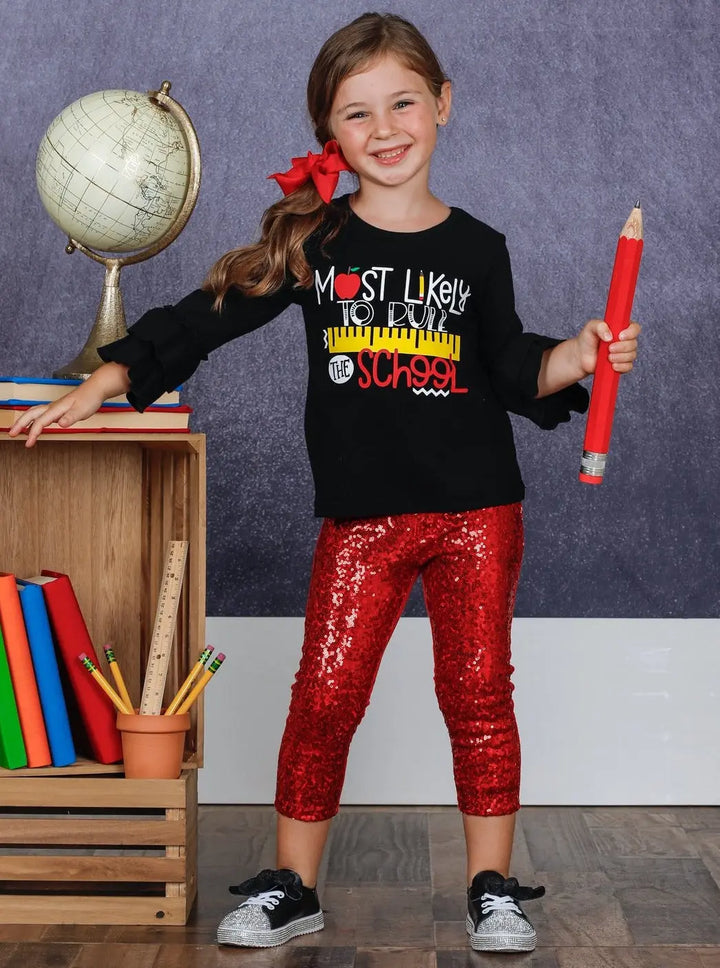 Most Likely to Rule the School Top & Sequin Leggings Set