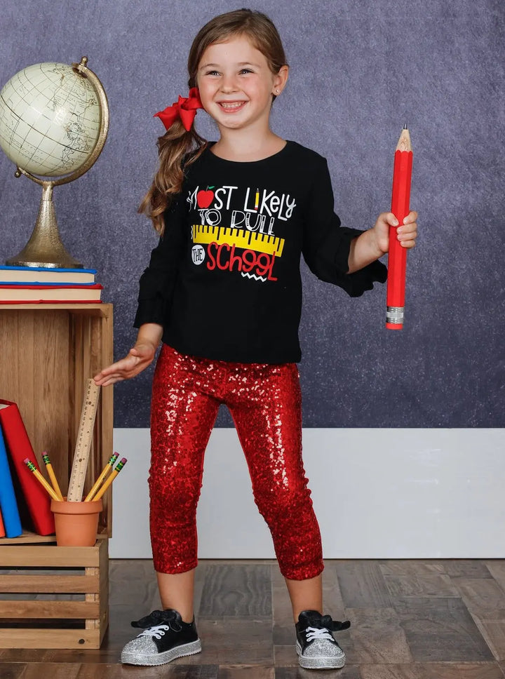 Most Likely to Rule the School Top & Sequin Leggings Set