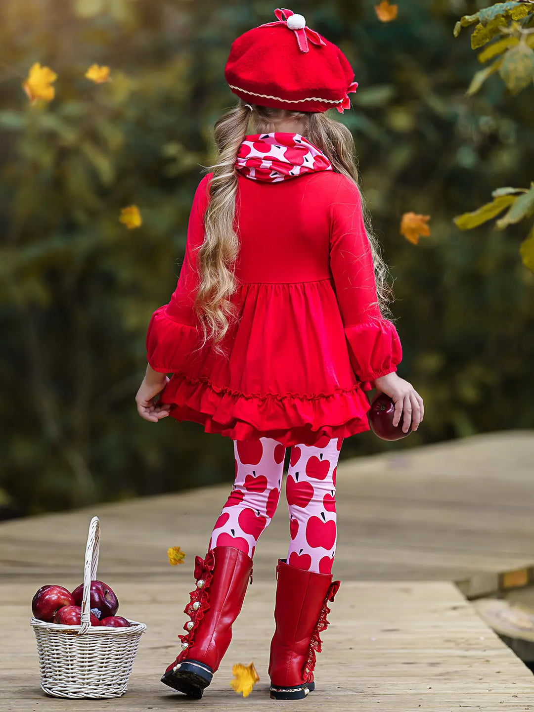 Girls Back To School Tunic Apple Legging & Scarf Set – Mia Belle Girls