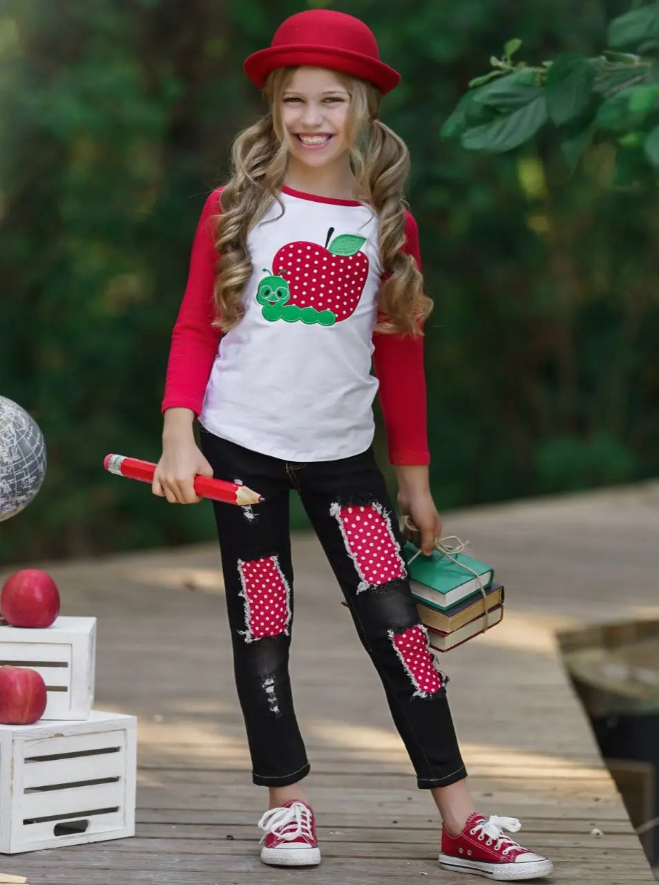 First Day of School | Raglan Top & Black Patched Jeans | Mia Belle Girls