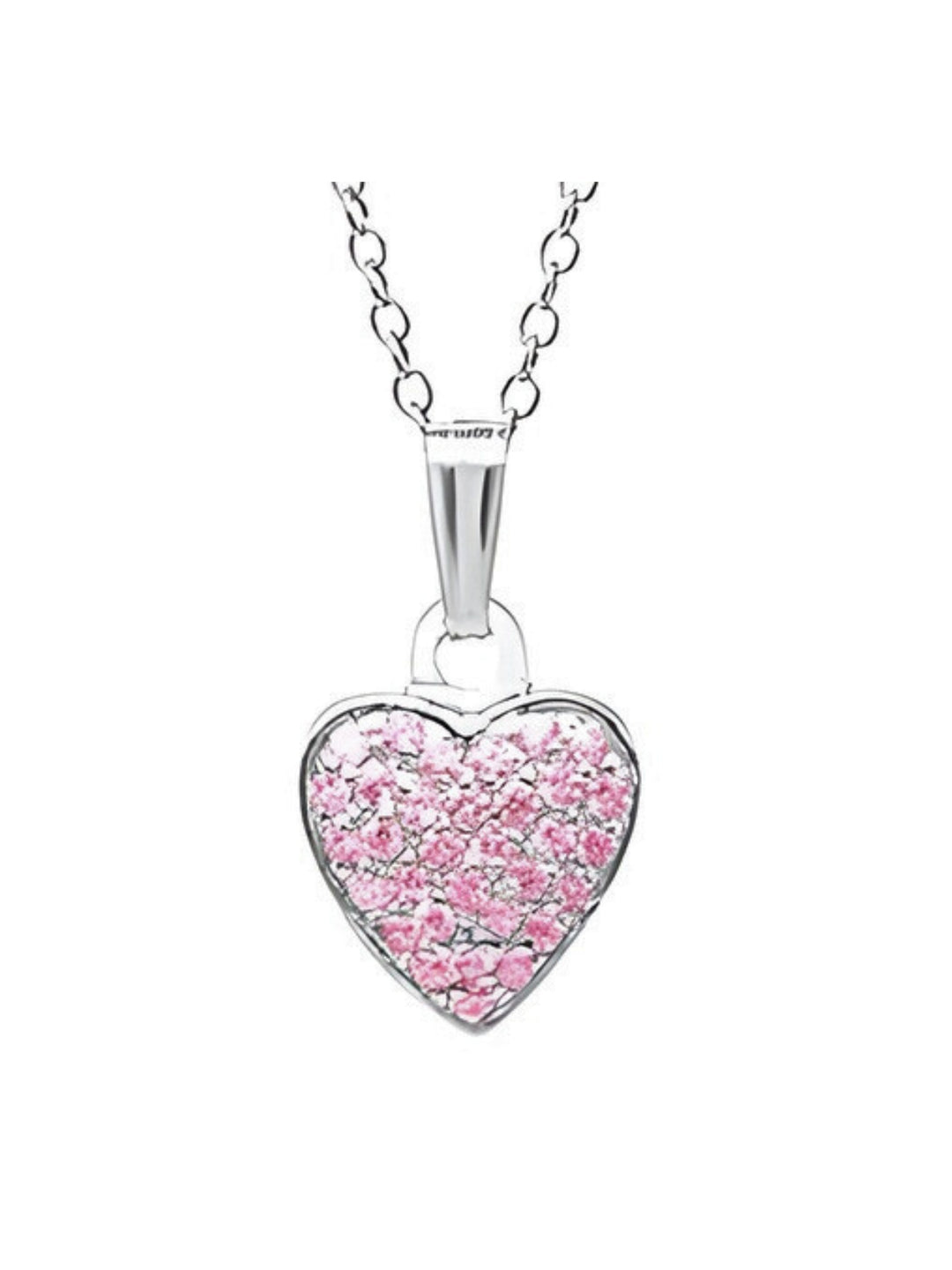 Girls Premium Sterling Silver Pink Sparkle Heart Pendant Necklace