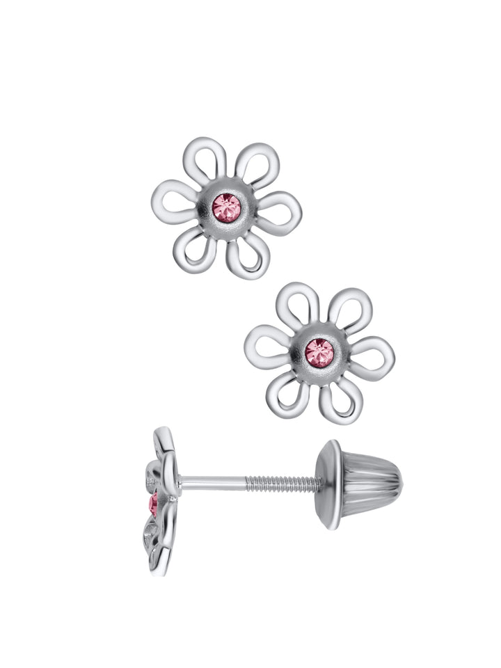 Girls Premium Sterling Silver Pink Daisy Stud Earrings