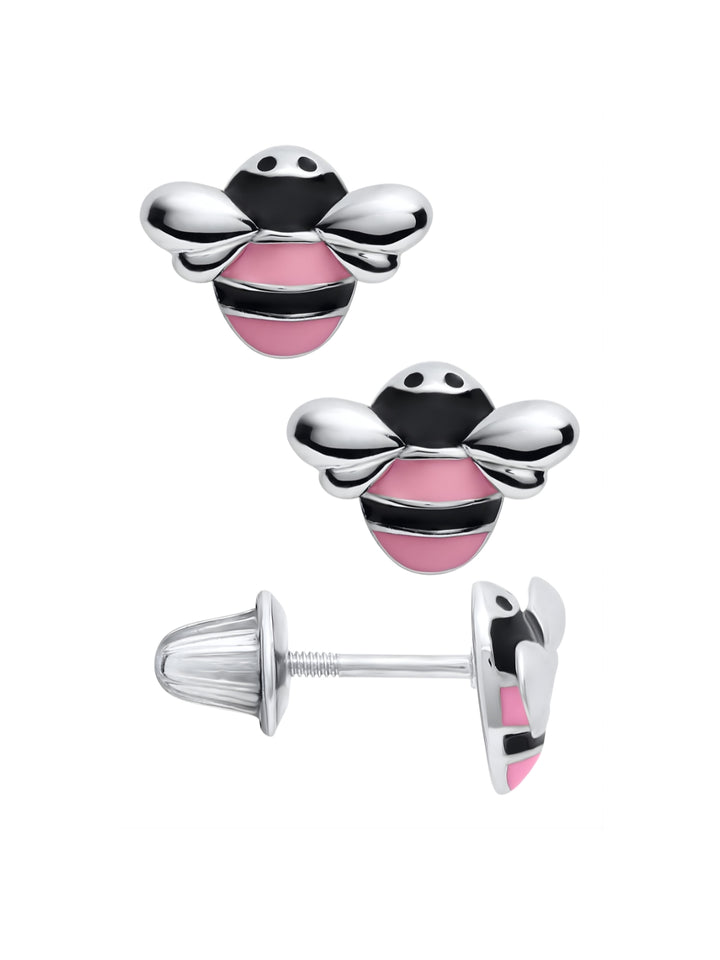 Girls Premium Sterling Silver Bumble Bee Earrings