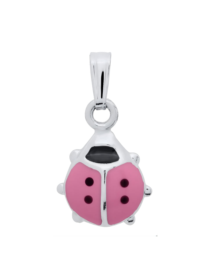 Girls Premium Sterling Silver Pink Ladybug Pendant Necklace