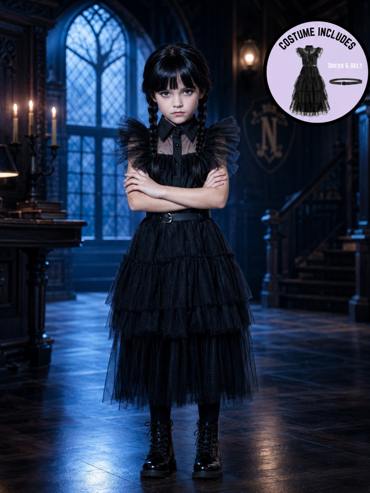Gothic Academy Prom Dance Costume Dress with Belt
