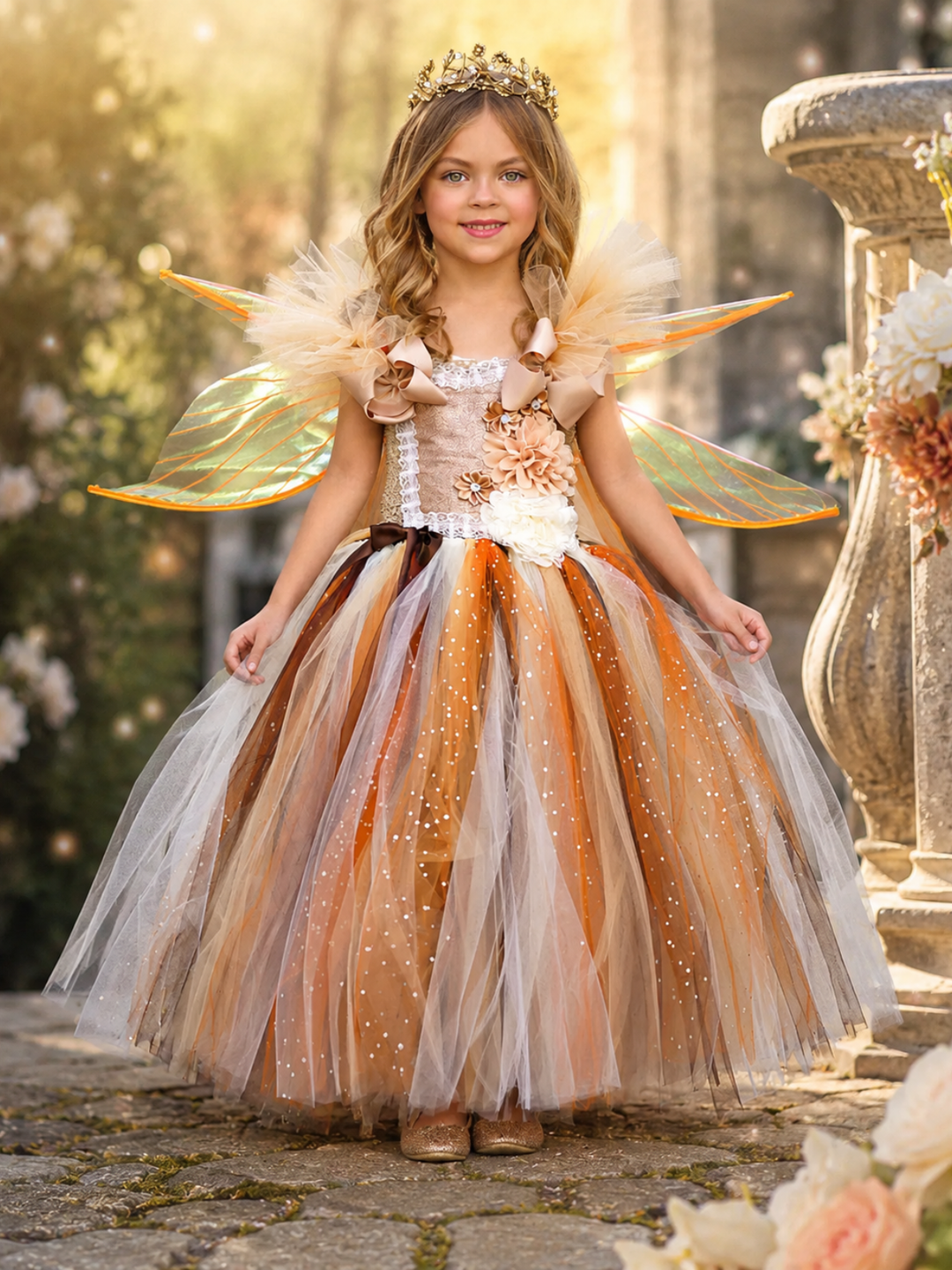Golden Fairy Sparkle Tutu Costume Dress Beige / 2T