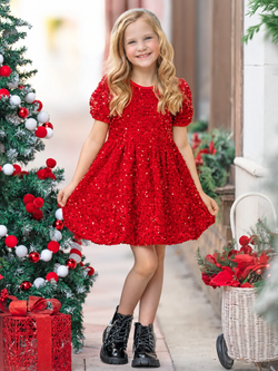Glam Sparkle Sequin Puff Sleeve Dress