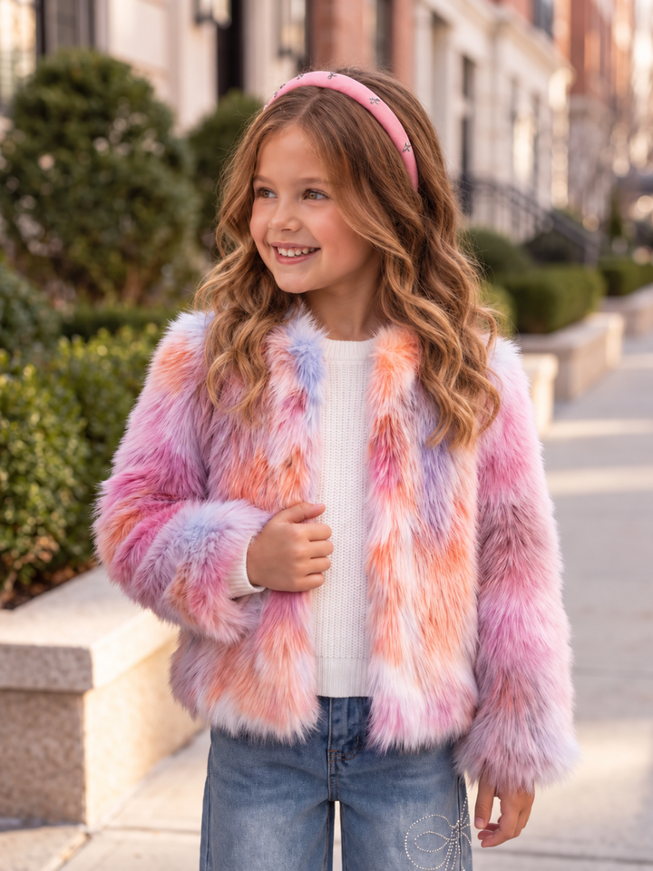 Girls Frosted Fairytale Colorblock Faux Fur Jacket