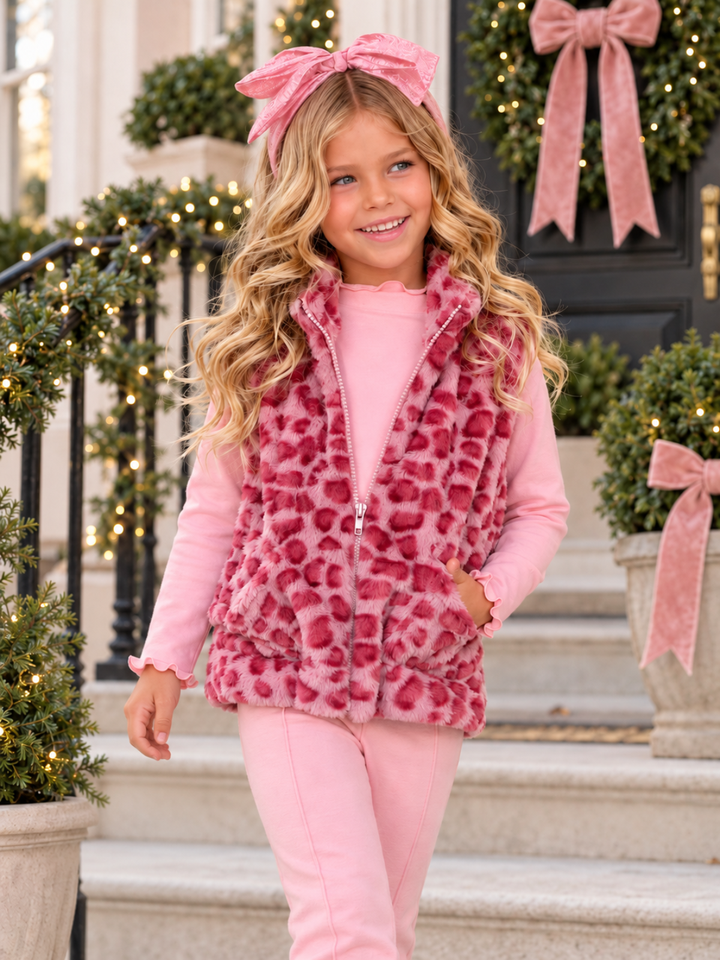 Chic & Wild Pink Leopard Faux Fur Vest