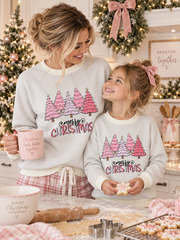 Mommy and Me Merry Christmas Pink Crewneck Sweatshirt
