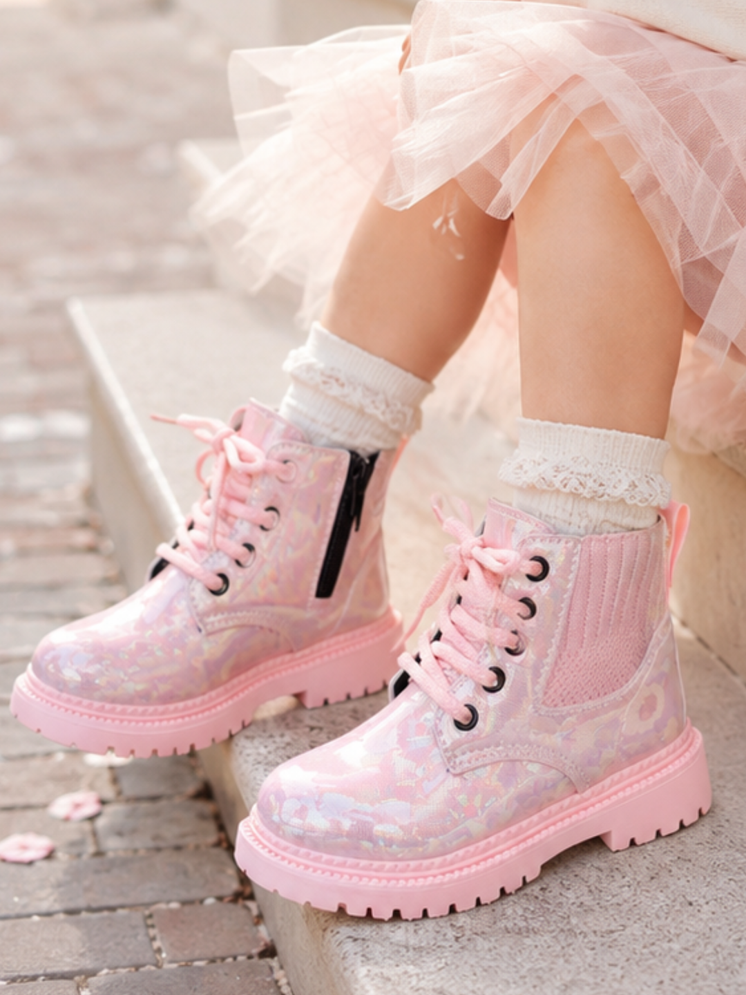 Shiny Chic Holographic Combat Boots