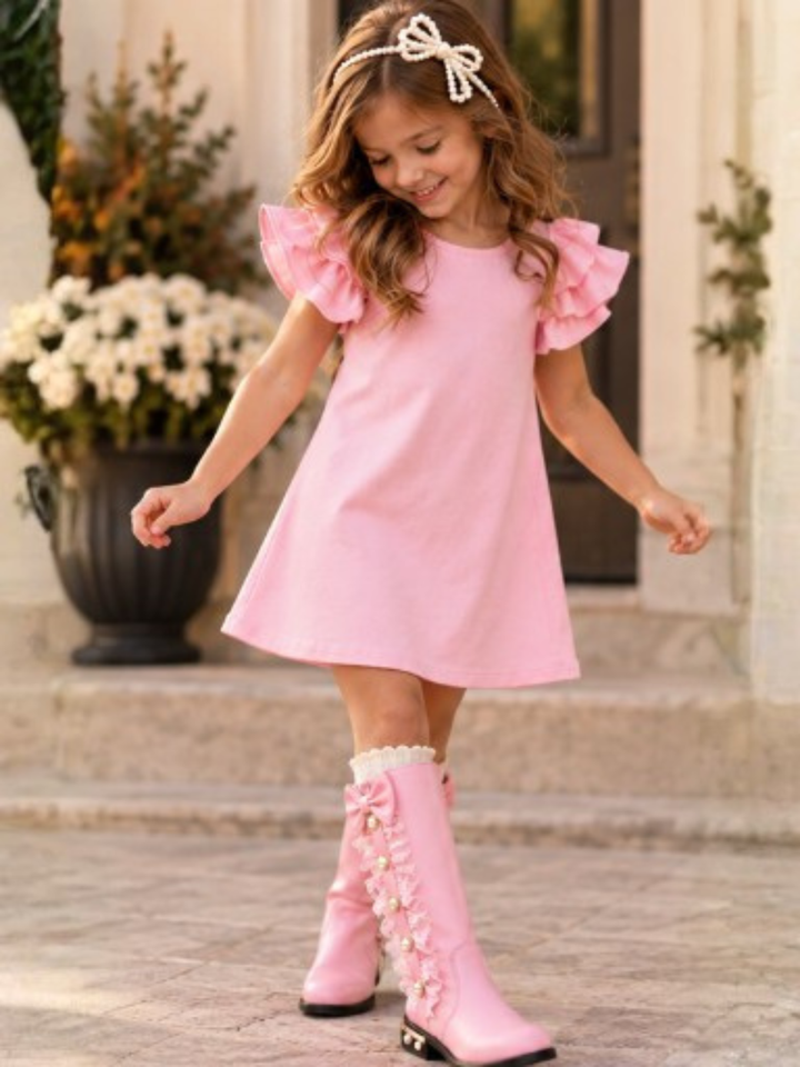 Pretty Petals Cotton Ruffle Sleeve Dress