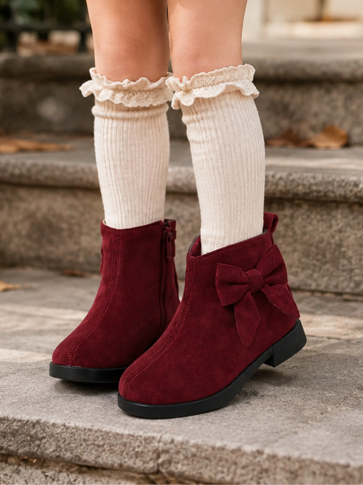 Suede Bow Side Ankle Booties By Liv and Mia