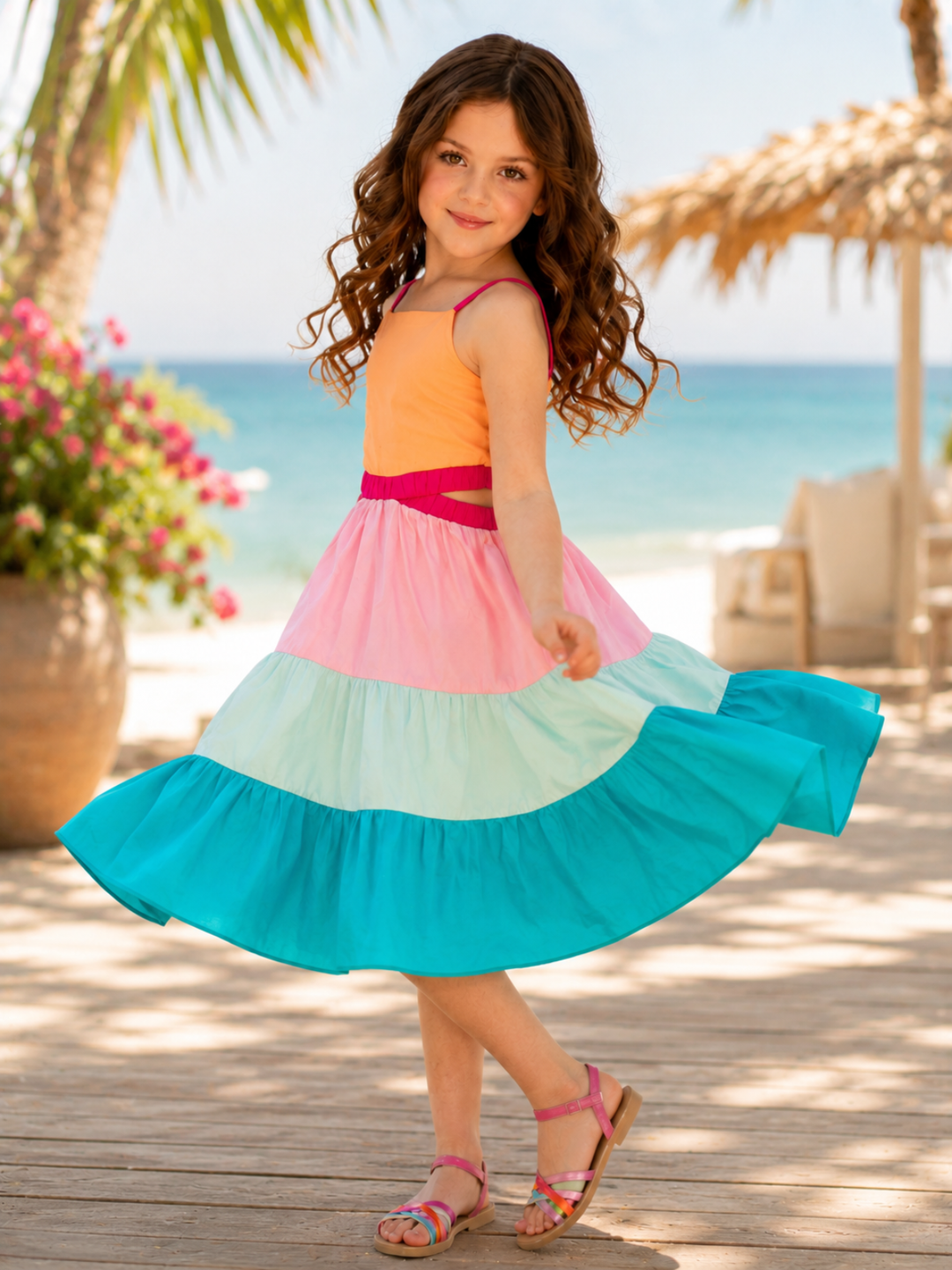 sunset beach photos girl dress Sunset Sorbet Tiered Colorblock Dress – Mia Belle Girls