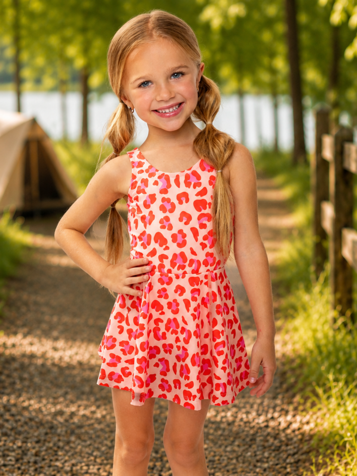 Girls Pink Leopard Active Dress