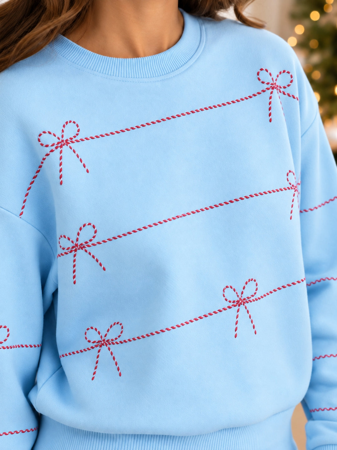 Family Matching Blue Sweet Bow Print 2-Piece Lounge Set