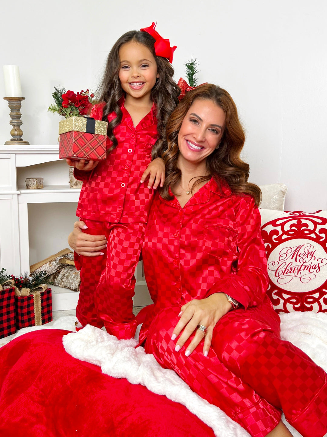 Mommy and Me Red Silky Checkered Pajama Set – Mia Belle Girls