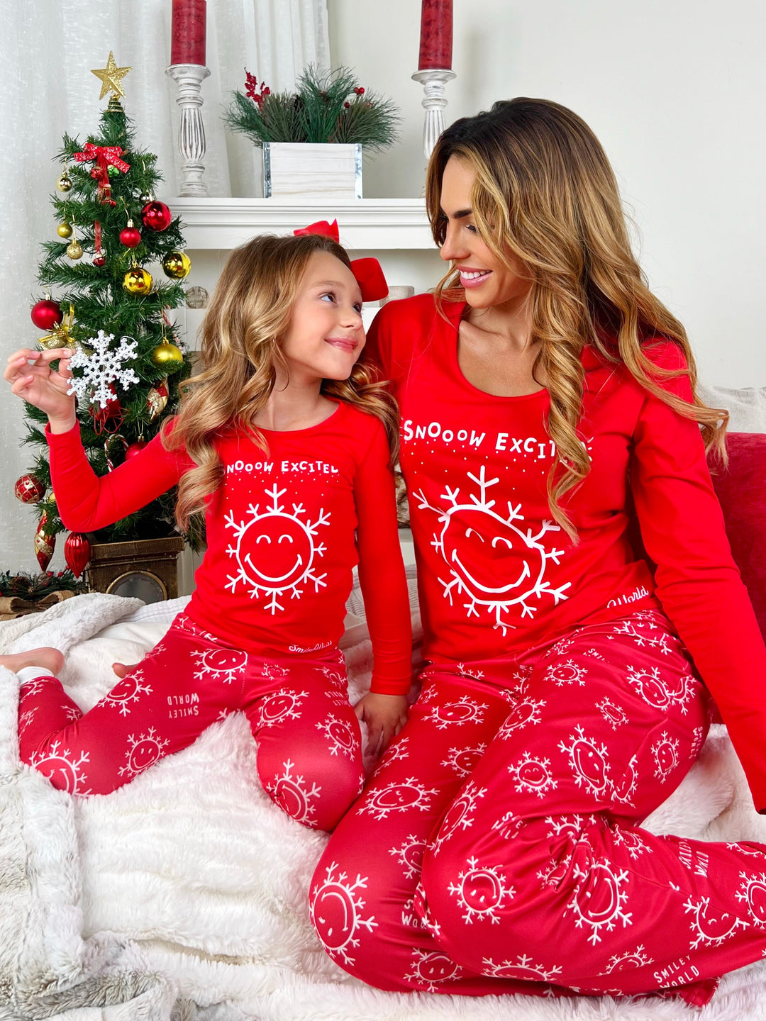 SmileyWorld Mommy and Me Red Snowy Days Pajama Set Mia Belle Girls