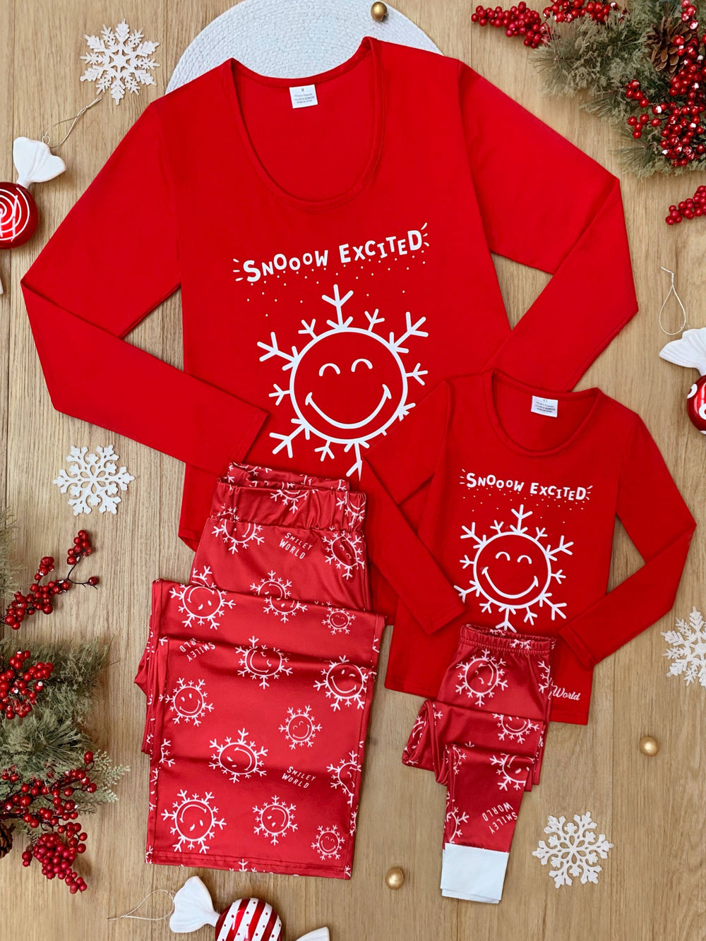 SmileyWorld Mommy and Me Red Snowy Days Pajama Set Mia Belle Girls