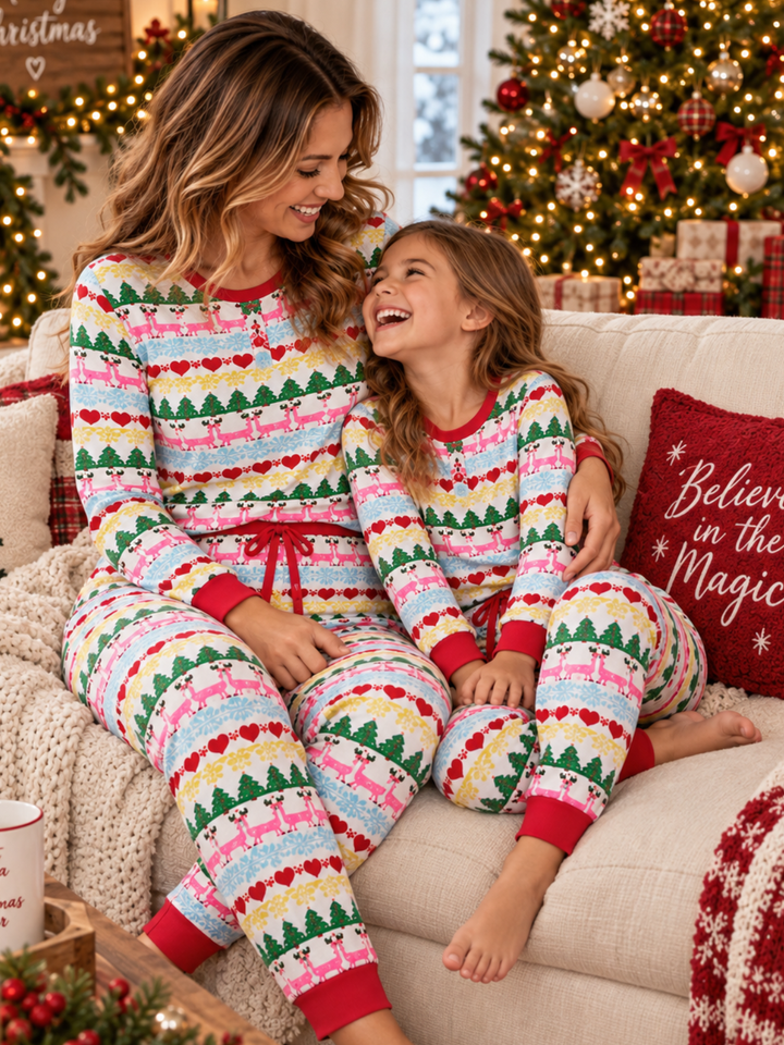 Mommy and Me Colorful Christmas Print Pajama Set