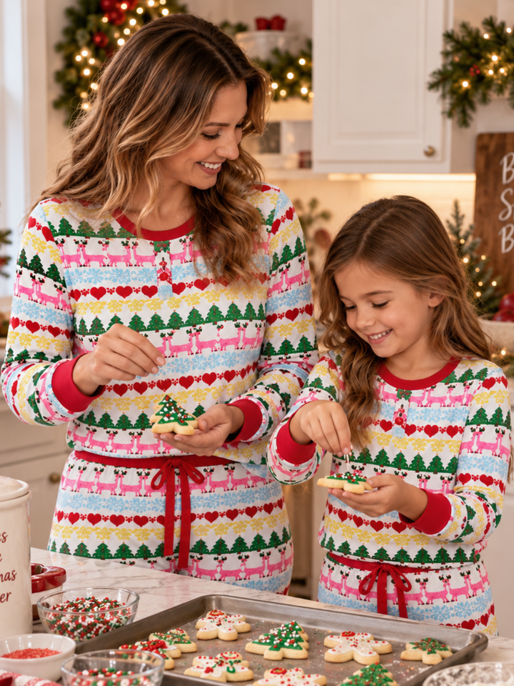 Mommy and Me Colorful Christmas Print Pajama Set