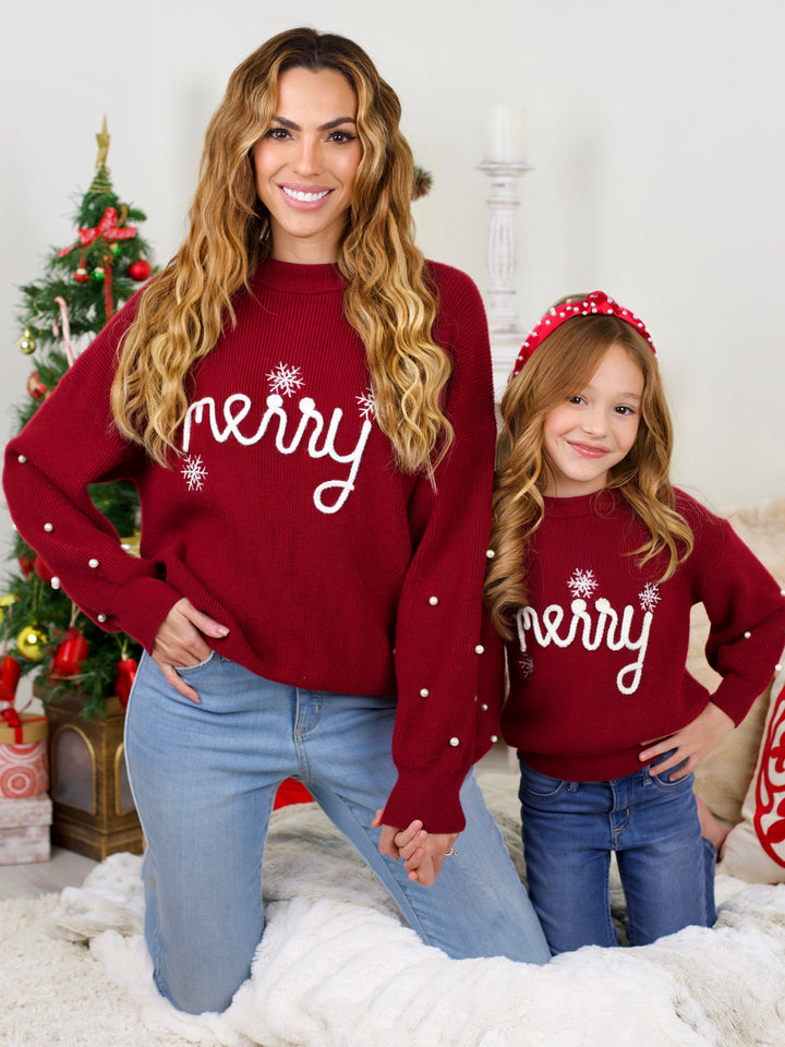 Mommy and Me Snowflake Merry Christmas Sweater Mia Belle Girls