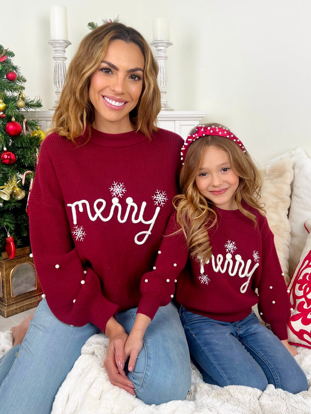 Mommy and Me Snowflake Merry Christmas Sweater Mia Belle Girls