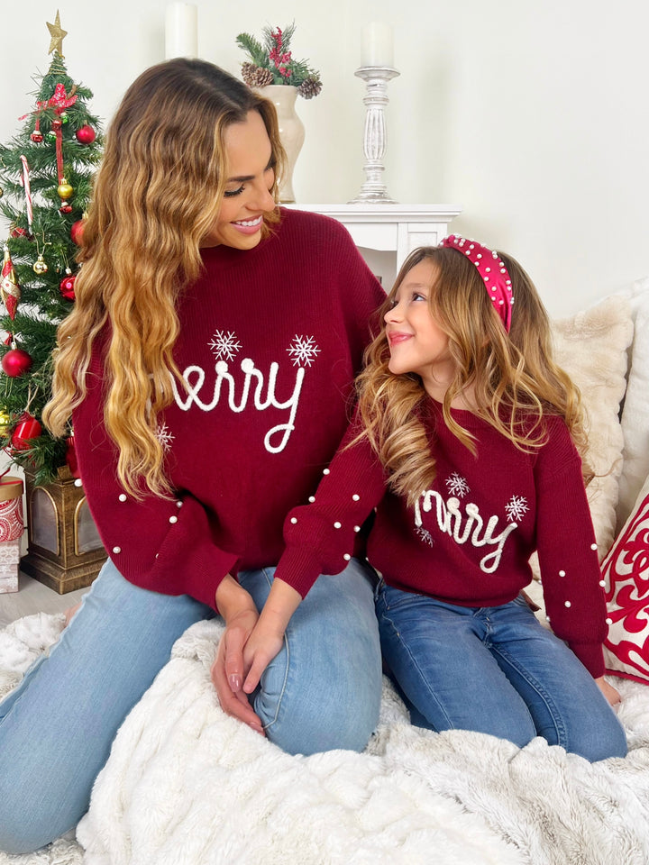 Mommy and Me Snowflake Merry Christmas Sweater Mia Belle Girls