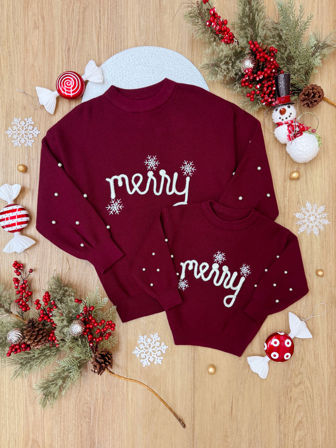 Mommy and Me Snowflake Merry Christmas Sweater Mia Belle Girls