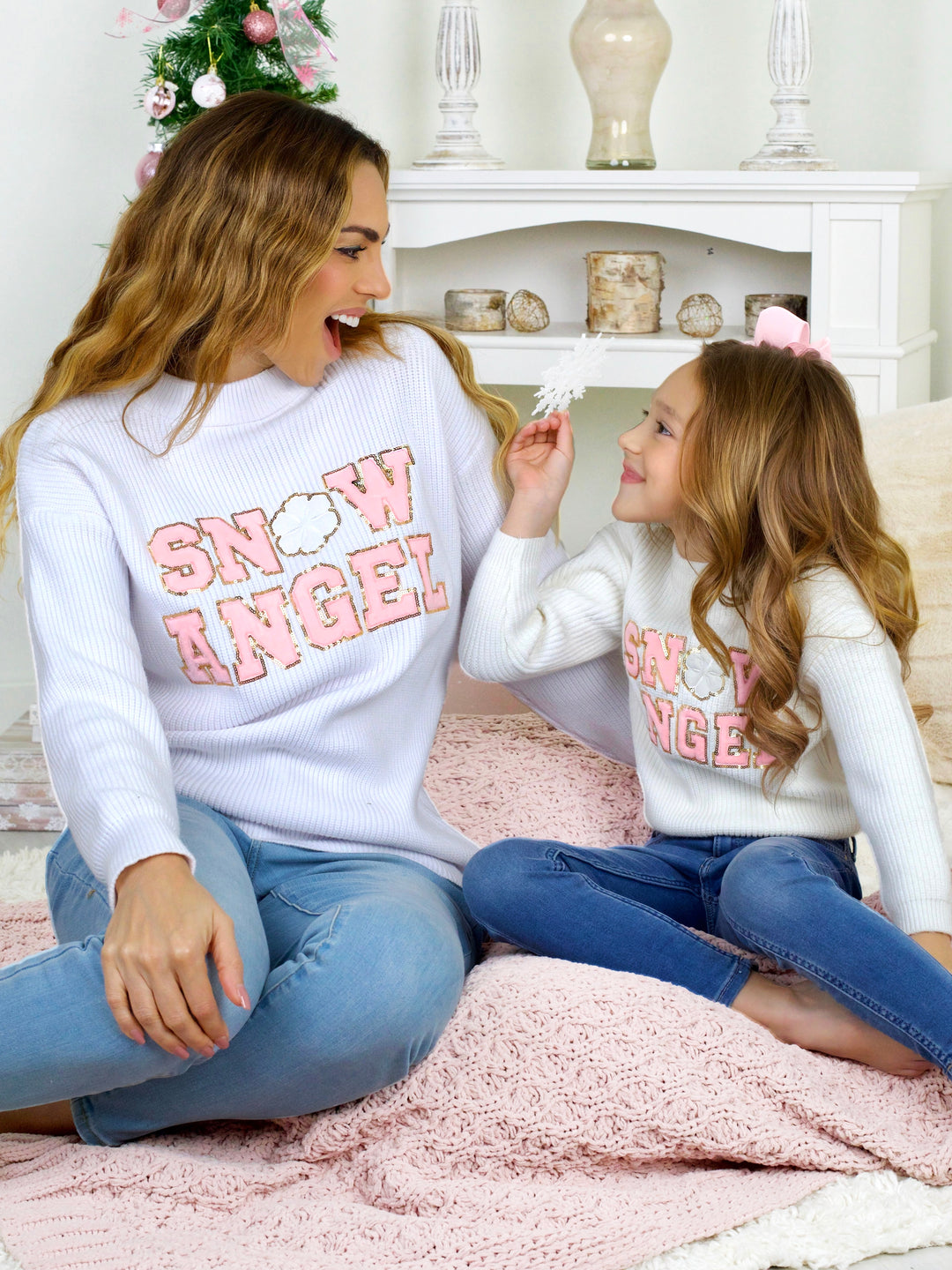 Mommy and Me Cozy Snow Angel Christmas Sweater Mia Belle Girls