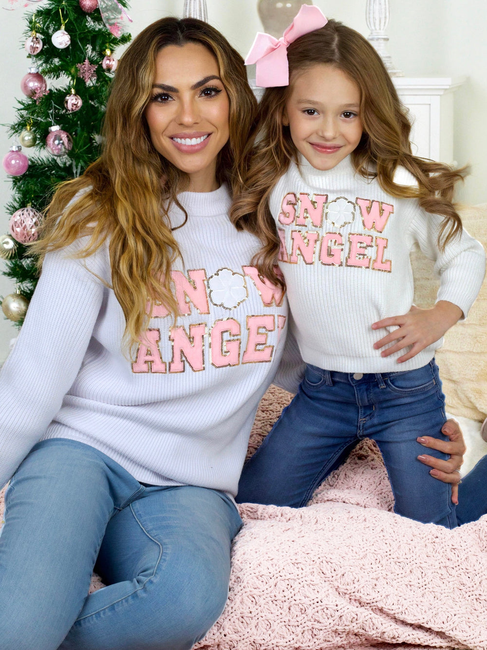 Mommy and Me Cozy Snow Angel Christmas Sweater Mia Belle Girls