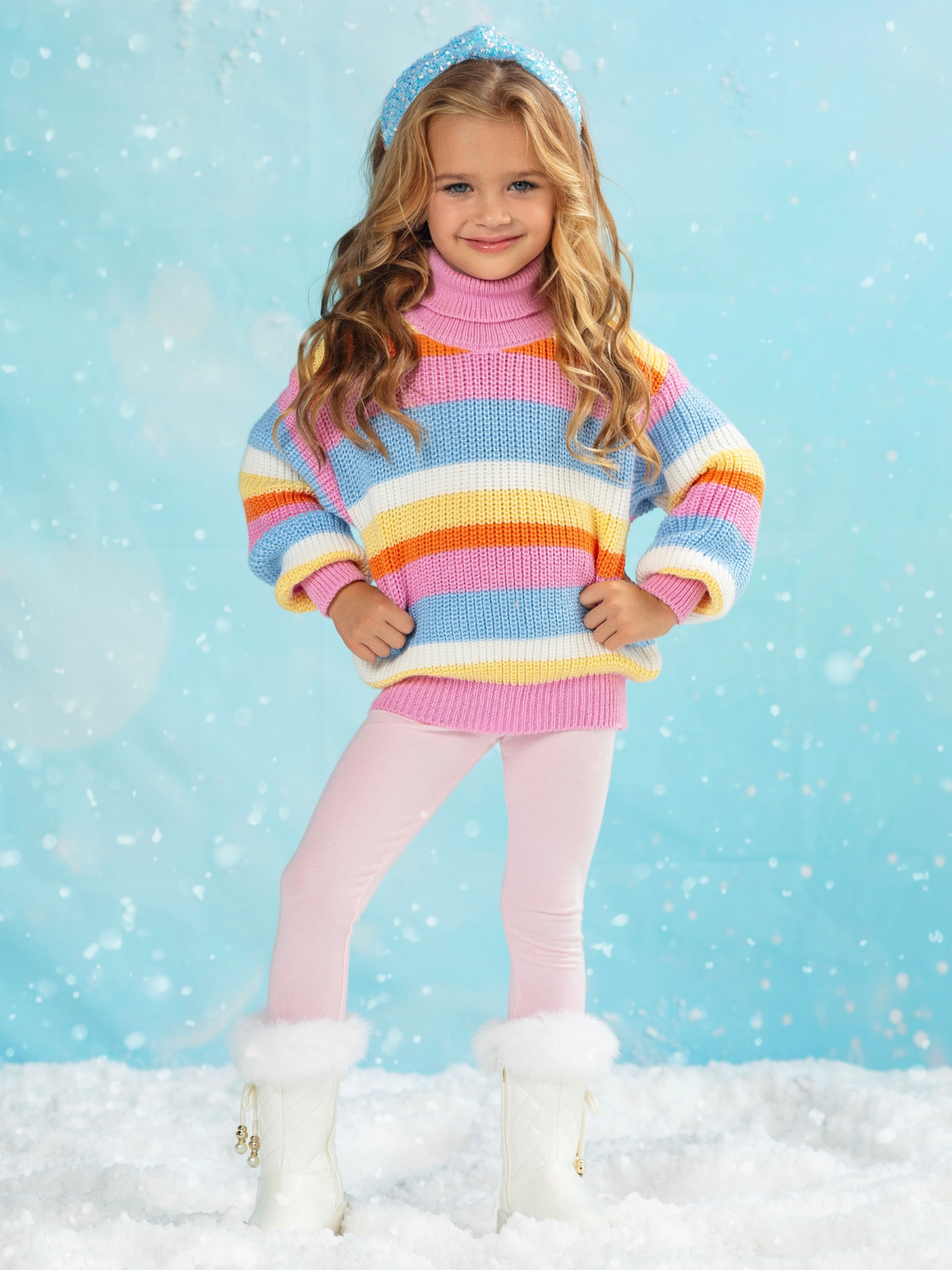 Mommy and Me Snow Day Stripes Balloon Sleeve Sweater