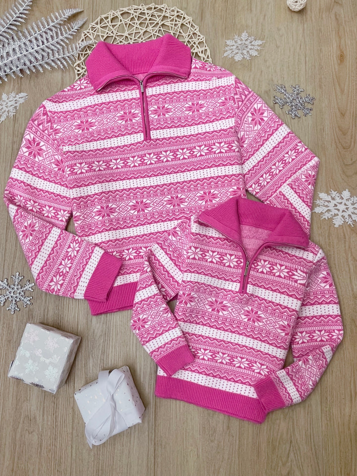 Mommy and Me Frosted Fair Isle Quarter-Zip Sweater Mia Belle Girls