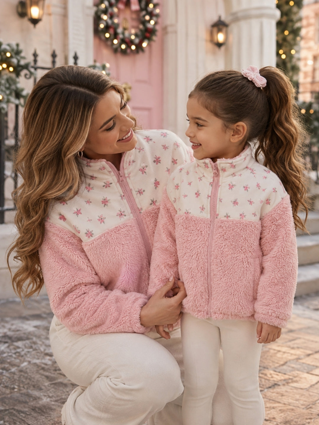 Mommy and Me Floral Pink Sherpa Jacket