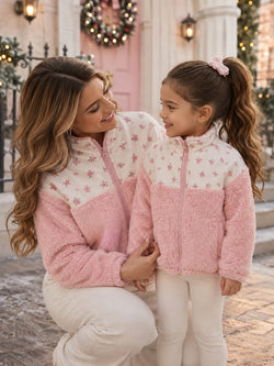 Mommy and Me Floral Pink Sherpa Jacket