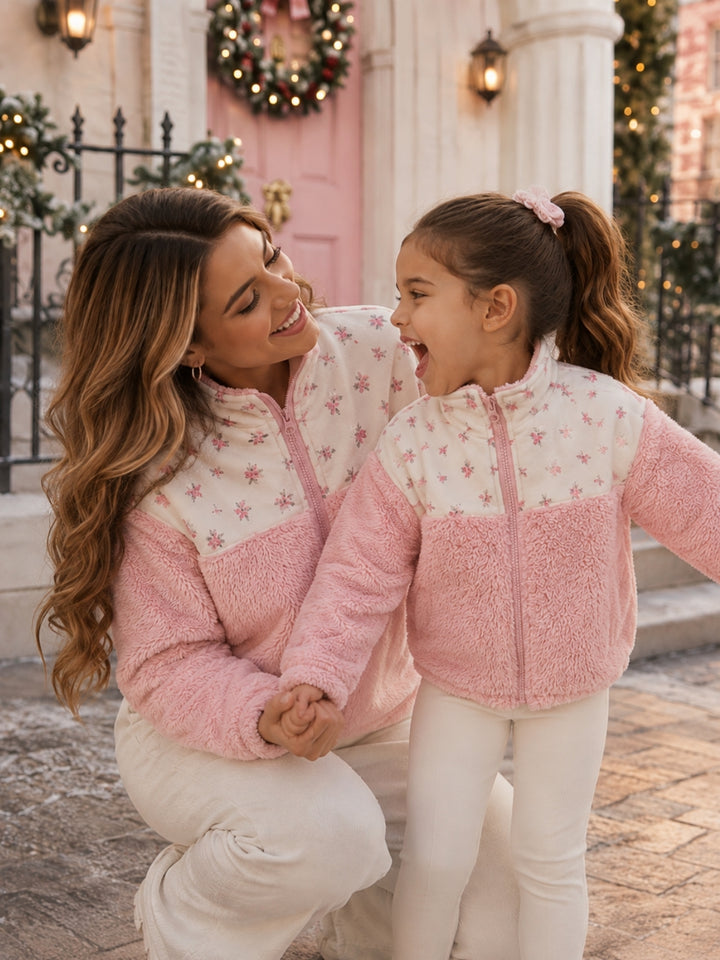Mommy and Me Floral Pink Sherpa Jacket