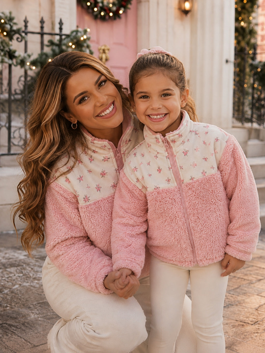 Mommy and Me Floral Pink Sherpa Jacket