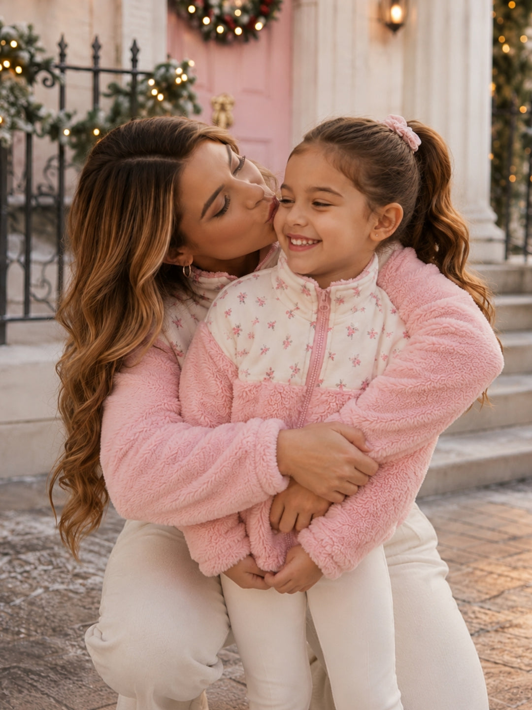 Mommy and Me Floral Pink Sherpa Jacket