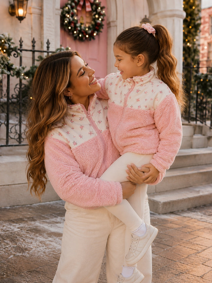 Mommy and Me Floral Pink Sherpa Jacket