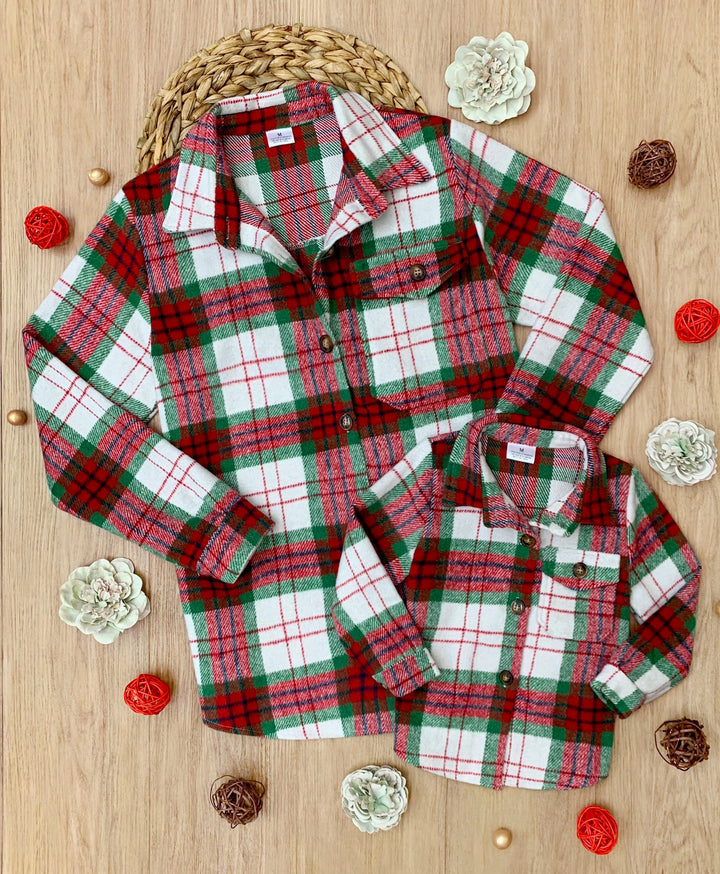 Mommy and Me Festive Plaid Flannel Shacket Mia Belle Girls